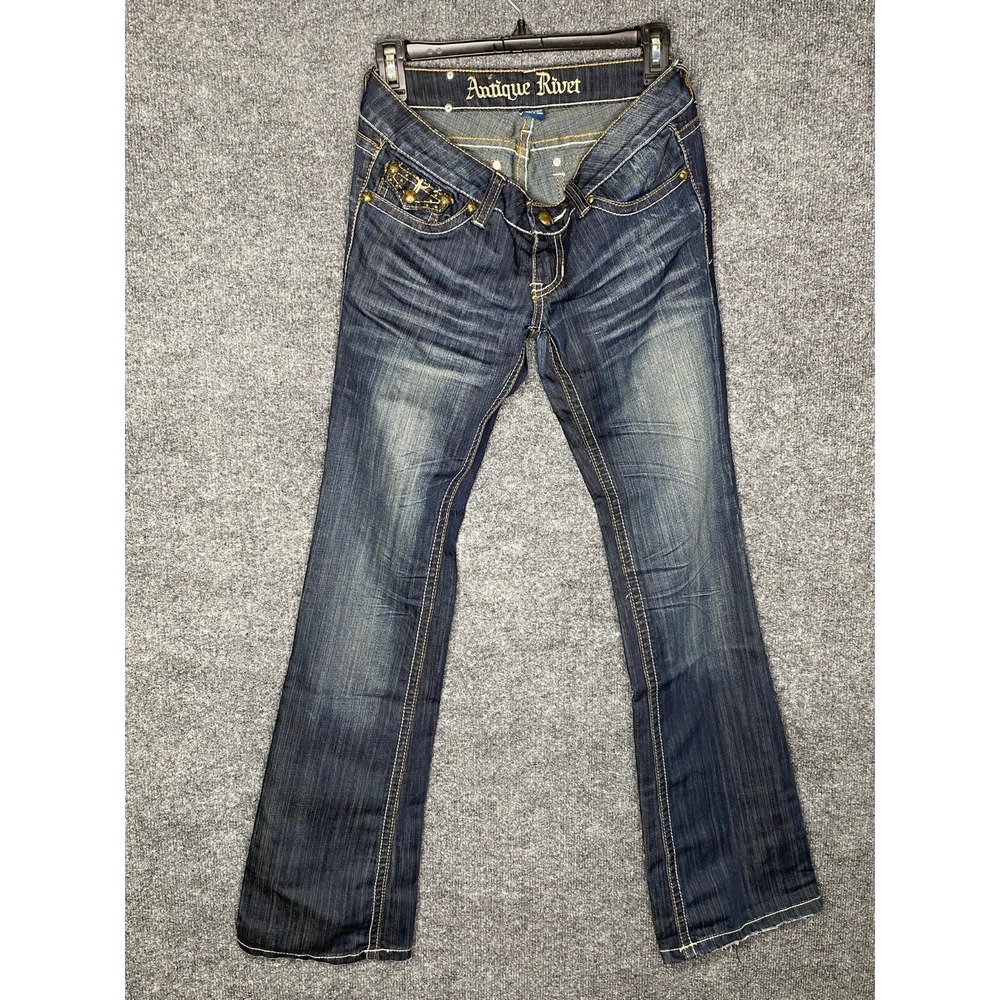 Antique River Womens Jeans Size 27‎ Bootcut Embellished Pockets Dark Wash Denim